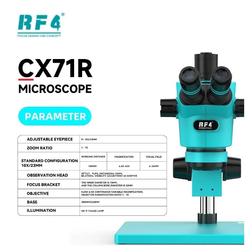 RF4 CX71R Trinocular Stereo Industrial Microscope 6.5-65X