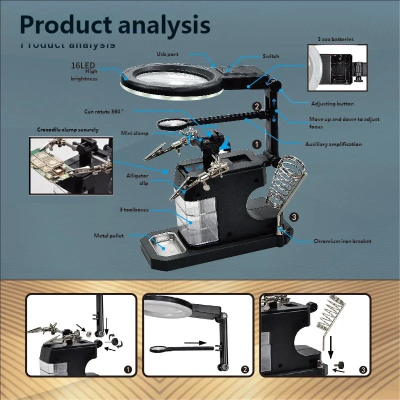 TE-803 LED Desktop Magnifier PCB Circuit Board Auxiliary Fixture
