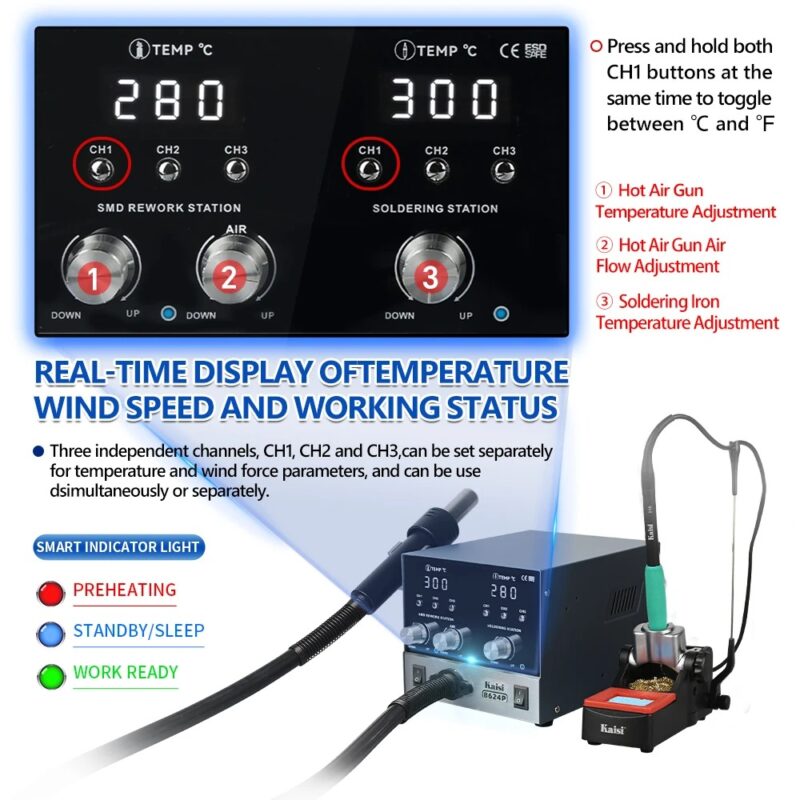 Kaisi 8624P 800W Hot Air Gun + Soldering Iron C210
