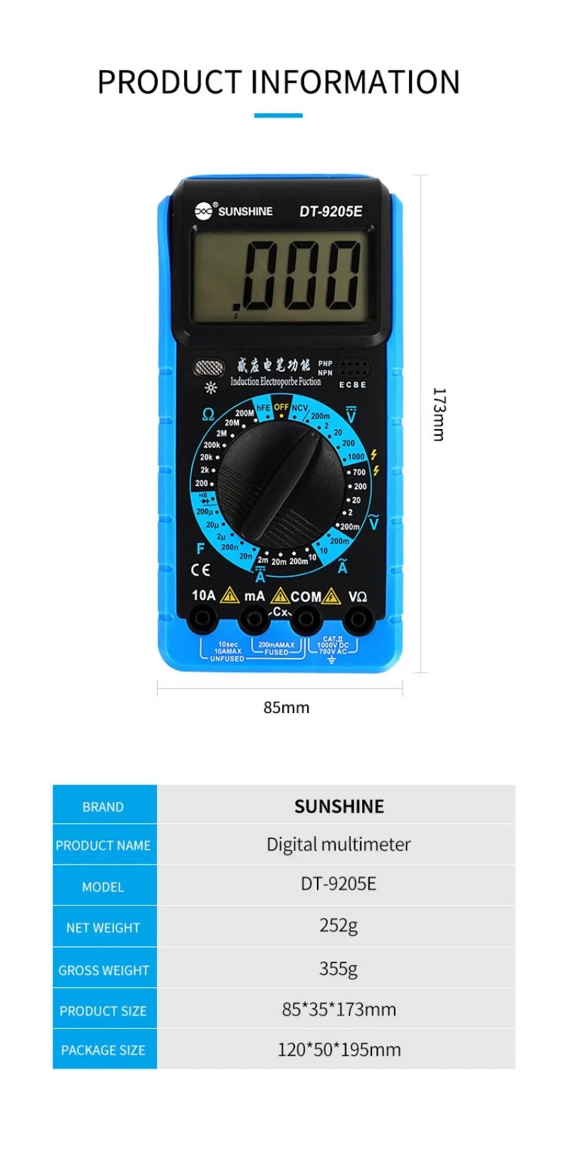 SUNSHINE DT-9205E Digital Multimeter
